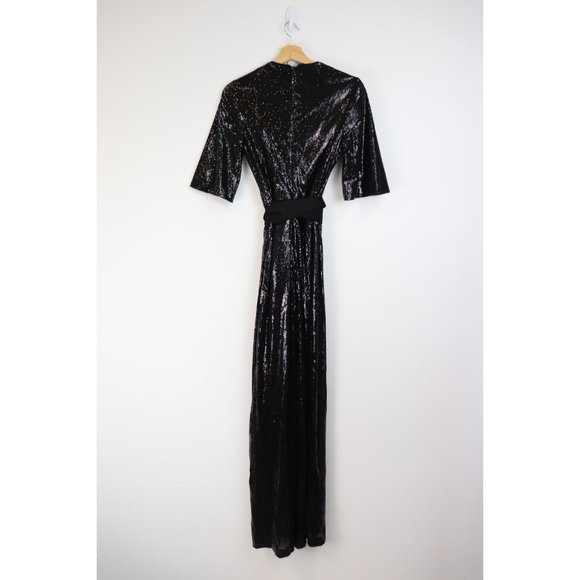NEW Galvan Galaxy Sequin V-Neck Jumpsuit Black 6 - Picture 8 of 9